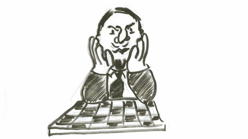 Con-man beside a chessboard